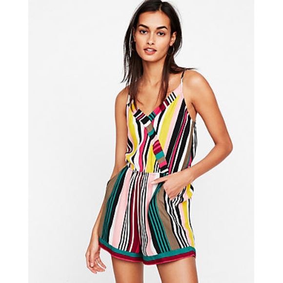 Express Pants - Striped Surplice Romper